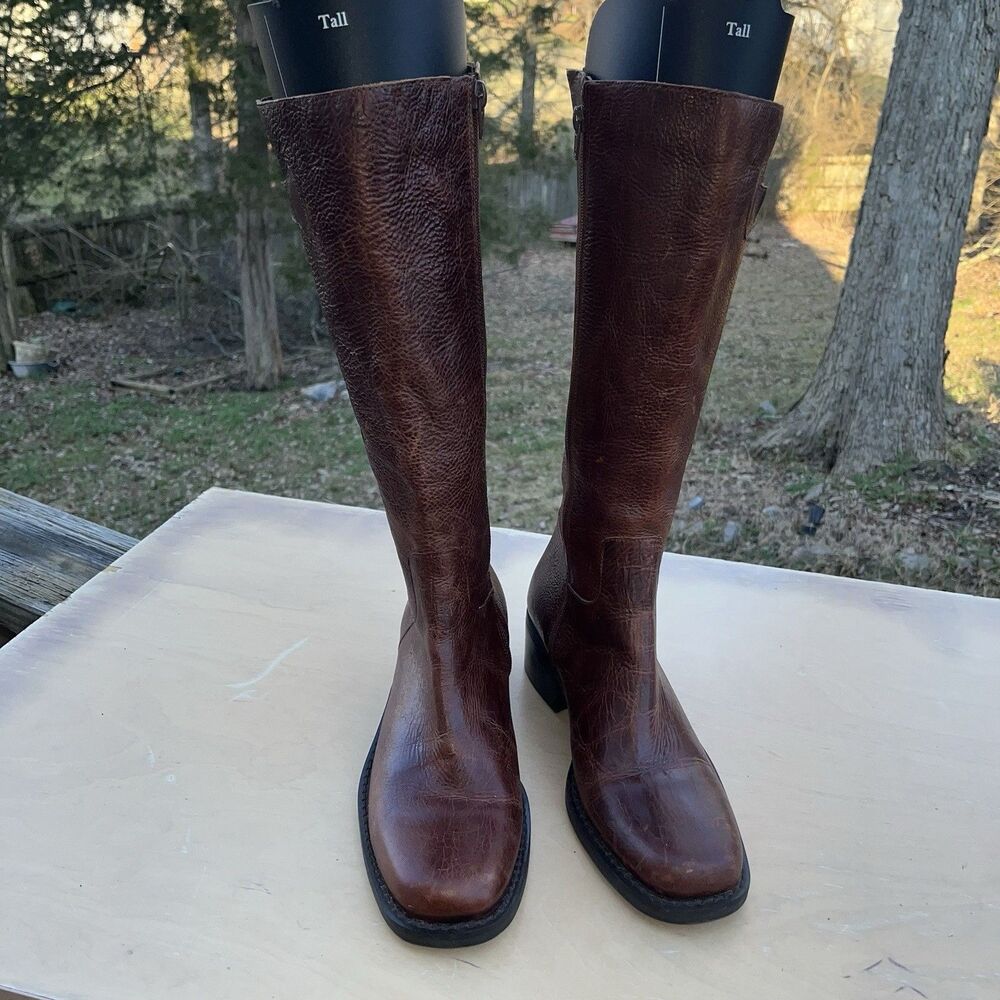 Vintage Civico 10 Brown Leather Riding Boots Women Sz 10 Braid Accent Side Zip - Picture 10 of 11